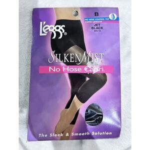 Vtg Leggs Silken Mist B Jet Black No Hose Capri Control Top 2001
